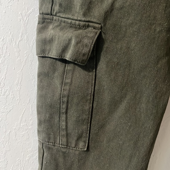 Dark Green Denim Cargo Pants - Picture 2 of 5